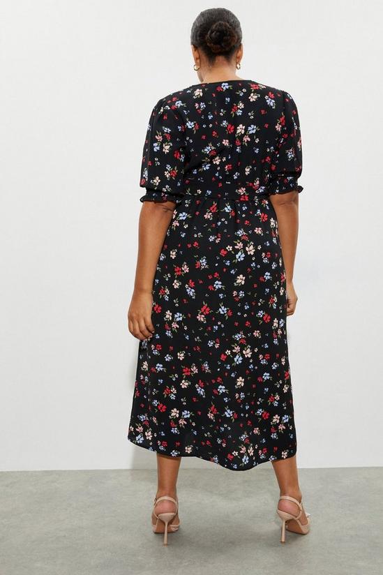 Dorothy Perkins Curve Black Floral Shirred Wrap Midi Dress 3