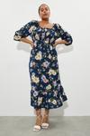 Dorothy Perkins Curve Navy Floral Shirred Midi Dress thumbnail 1