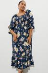 Dorothy Perkins Curve Navy Floral Shirred Midi Dress thumbnail 2