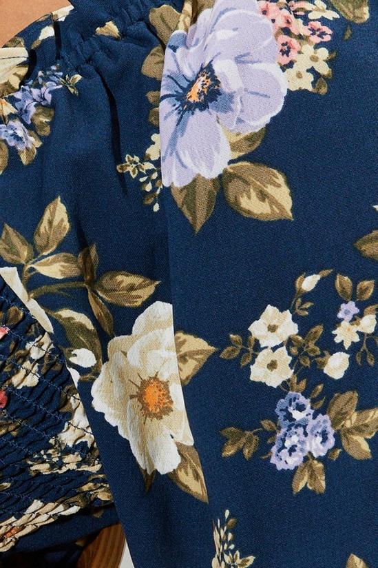 Dorothy Perkins Curve Navy Floral Shirred Midi Dress 5