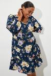 Dorothy Perkins Curve Navy Floral Button Front Mini Dress thumbnail 1