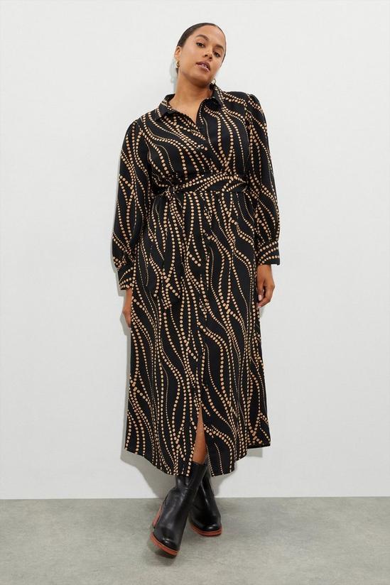 Dorothy Perkins Curve Camel Spot Midi Shirt Dress 1