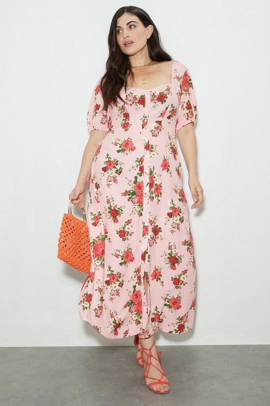 Dorothy Perkins Curve Kitty Pink Floral Button Through Midi Dress 2