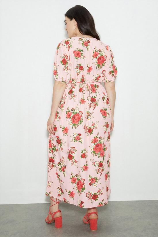 Dorothy Perkins Curve Kitty Pink Floral Button Through Midi Dress 3