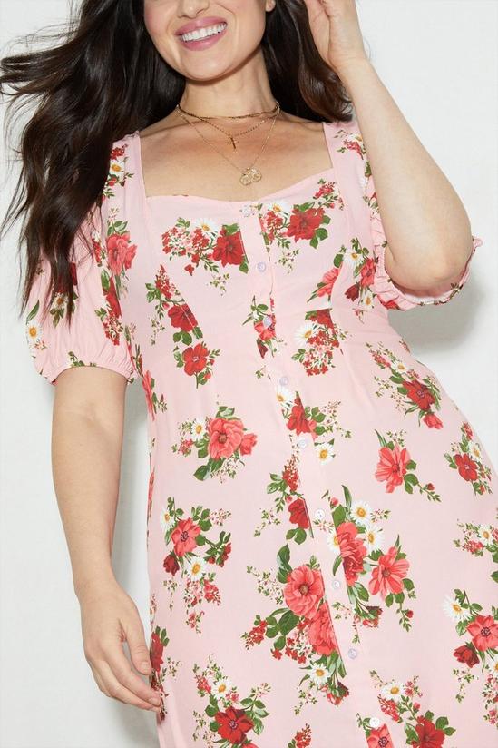 Dorothy Perkins Curve Kitty Pink Floral Button Through Midi Dress 4