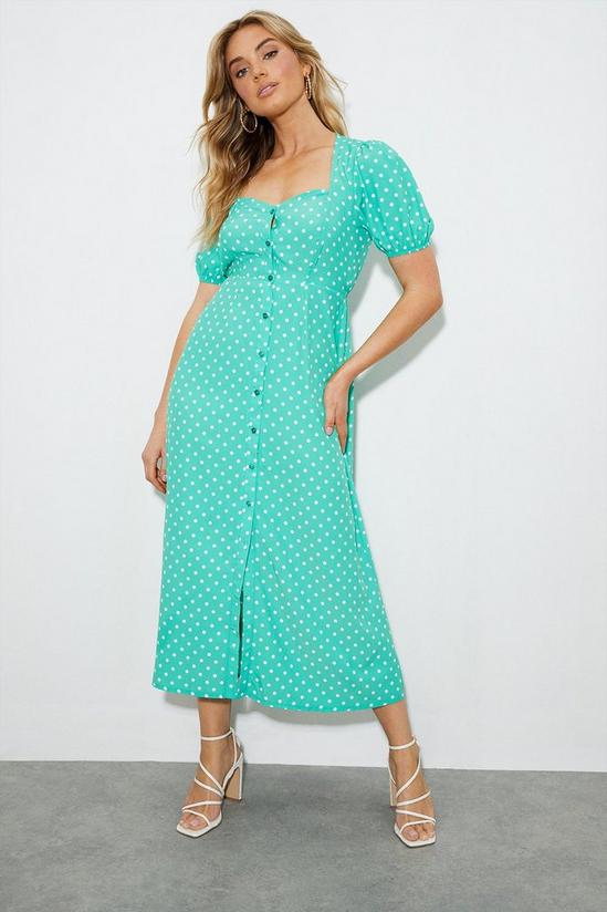 Dorothy Perkins Tall Kitty Green Spot Button Through Midi Dress 1