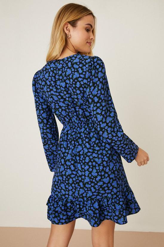 Dorothy Perkins Blue Rose Print Ruffle Hem Mini Dress 3