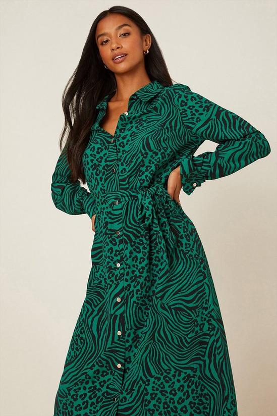 Dorothy Perkins Petite Green Animal Print Midi Shirt Dress 1