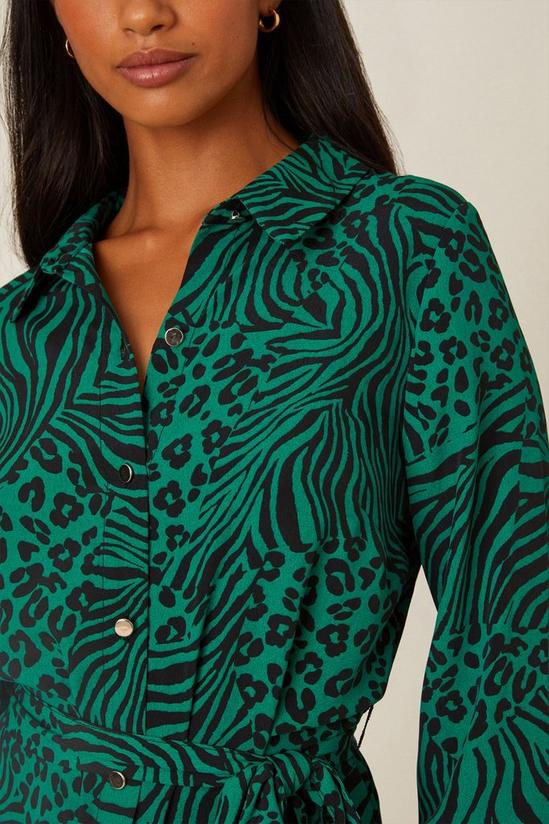 Dorothy Perkins Petite Green Animal Print Midi Shirt Dress 5