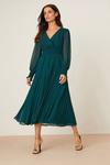 Dorothy Perkins Petite Green Textured Pleated Midi Dress thumbnail 1