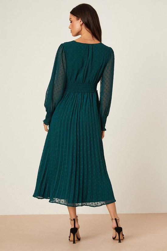 Dorothy Perkins Petite Green Textured Pleated Midi Dress 3