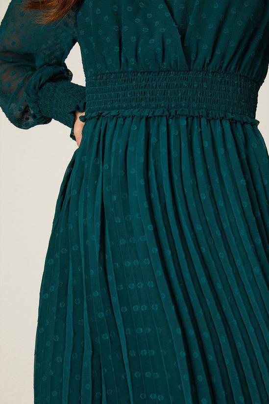 Dorothy Perkins Petite Green Textured Pleated Midi Dress 5