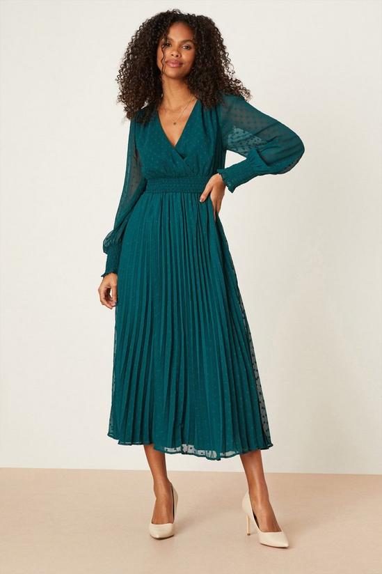 Dorothy Perkins Green Textured Pleated Midi Dress 1