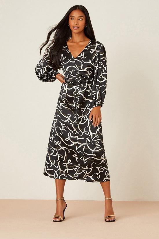 Dorothy Perkins Petite Bow Print Ruched Front Midi Dress 2