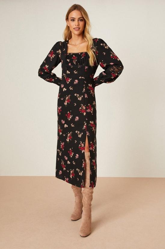 Dorothy Perkins Black Ditsy Floral Lace Detail Midi Dress 1