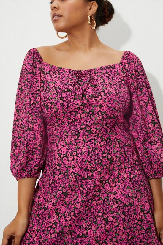 Dorothy Perkins Curve Pink Ditsy Ruched Front Textured Mini Dress 4
