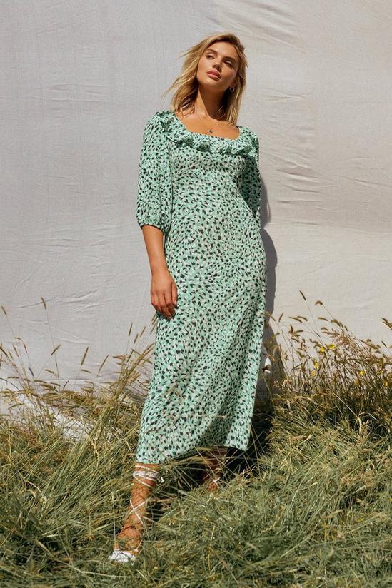 Dorothy Perkins Isla Green Ruffle Square Neck Midi Dress 1