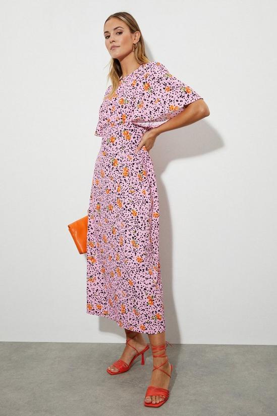 Dorothy Perkins Margot Pink Floral Flutter Sleeve Midi Dress 1