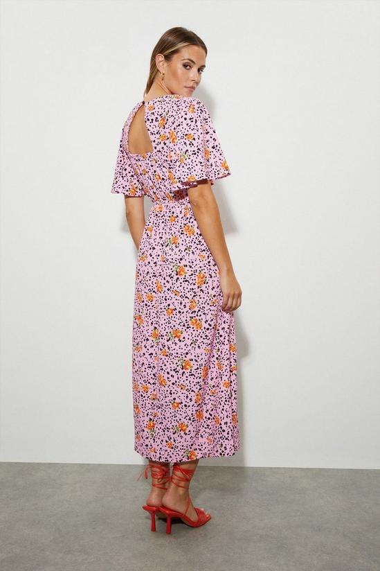 Dorothy Perkins Margot Pink Floral Flutter Sleeve Midi Dress 3