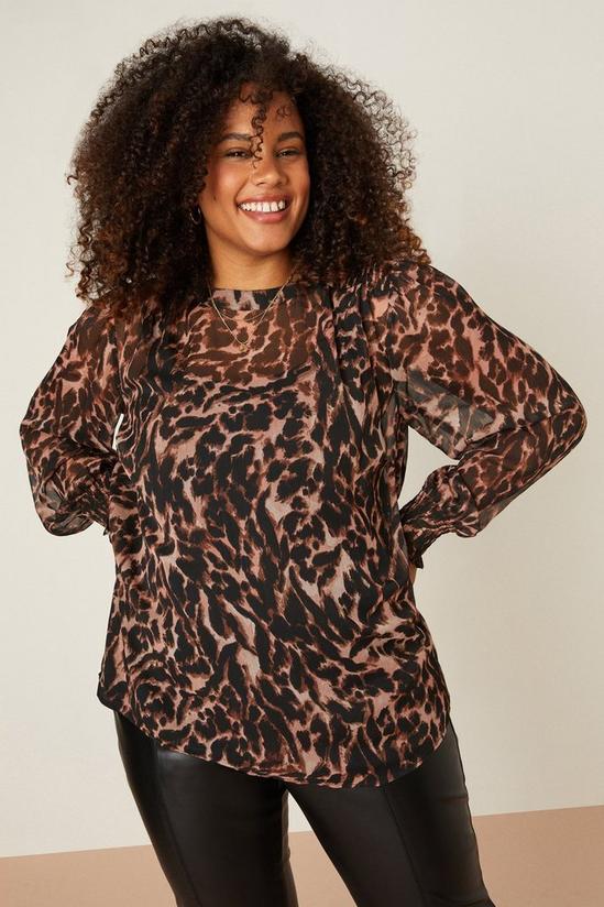 Dorothy Perkins Curve Leopard Chiffon Long Sleeve Blouse 1