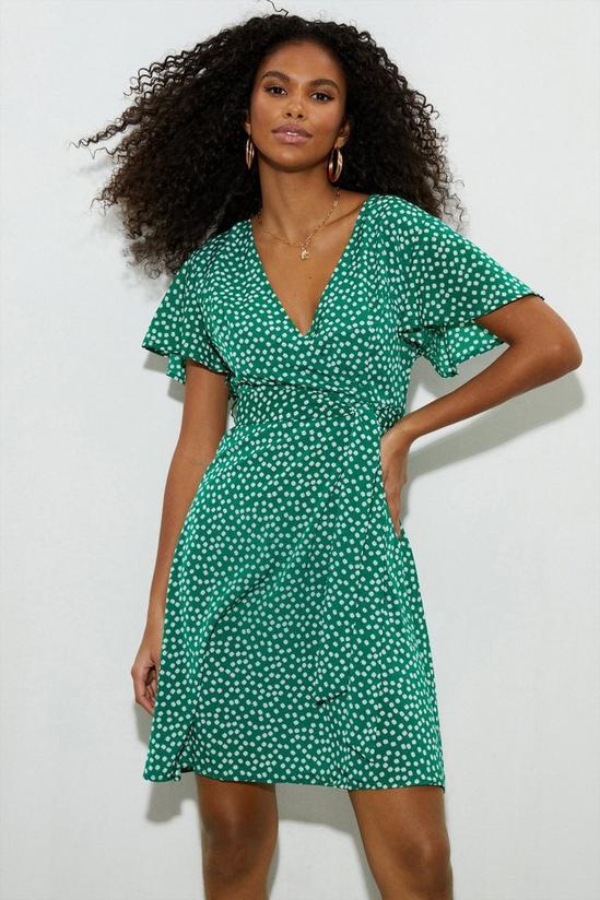 Dorothy Perkins Petite Green Spot Mini Dress 1