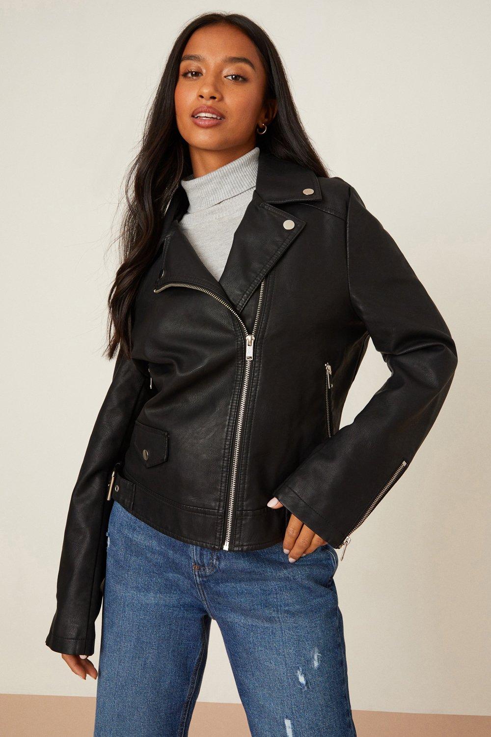 Petite fitted outlet leather jacket