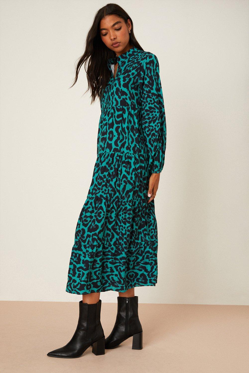 Green animal print clearance dress