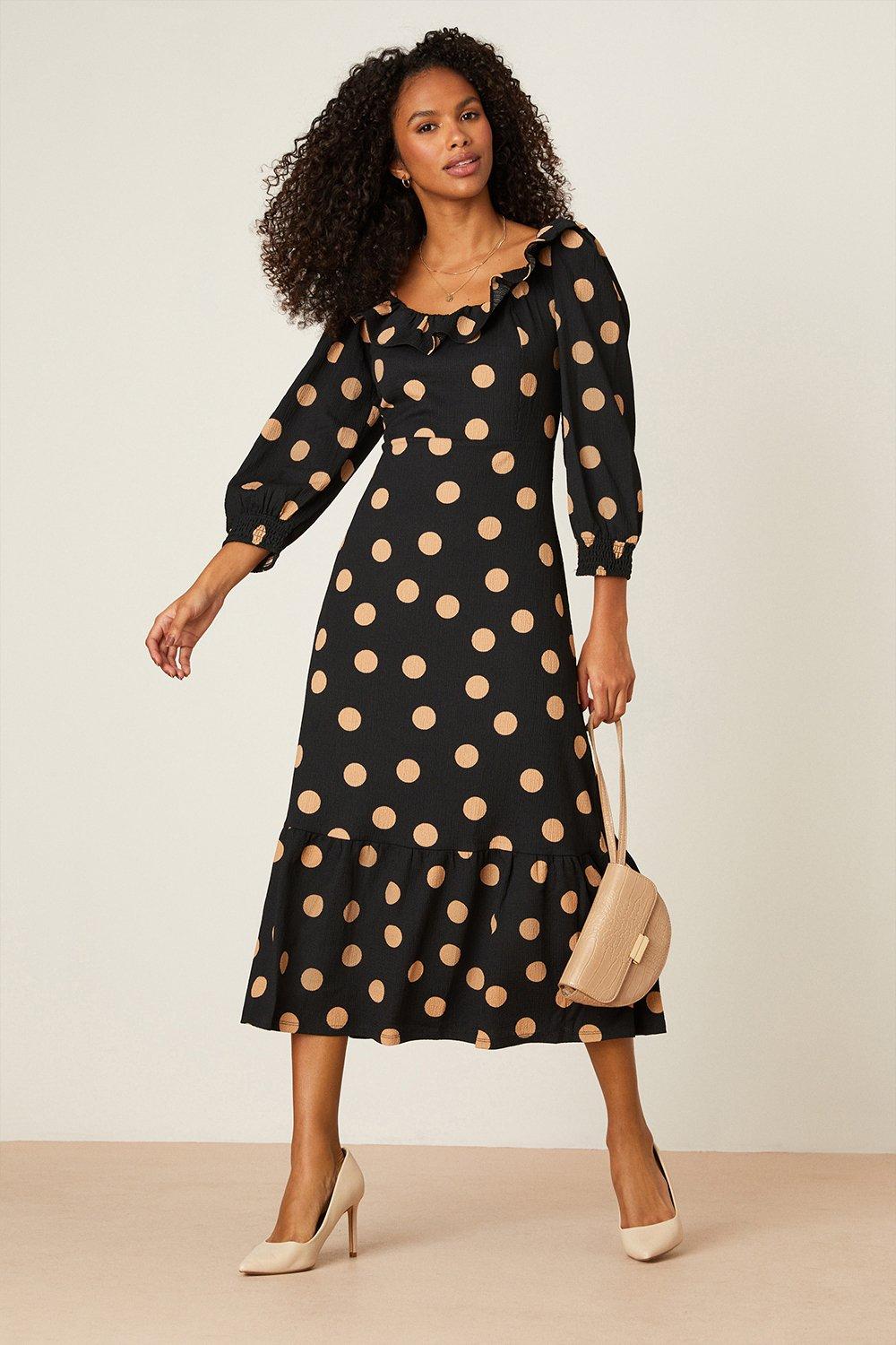 Camel polka shop dot dress