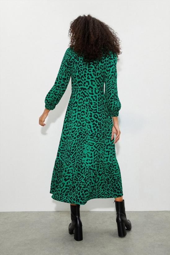 Dorothy Perkins Green Leopard Ruffle Neck Midi Dress 3
