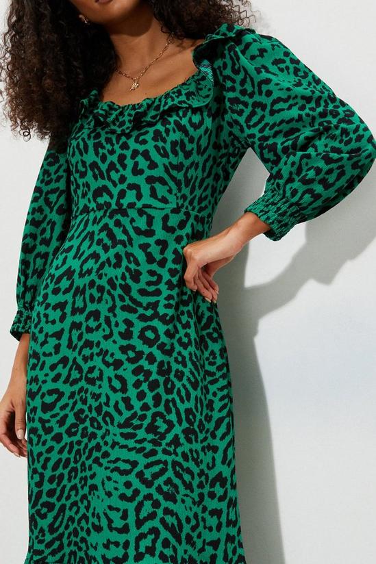 Dorothy Perkins Green Leopard Ruffle Neck Midi Dress 4