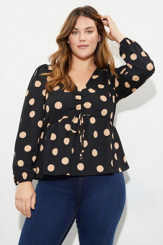 Dorothy Perkins Curve Spot Ruched Front Long Sleeve Top 1