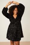 Dorothy Perkins Curve Black Velvet Sequin Wrap Mini Dress thumbnail 1