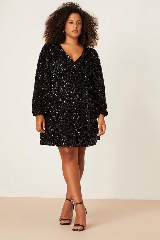 Dorothy Perkins Curve Black Velvet Sequin Wrap Mini Dress 2