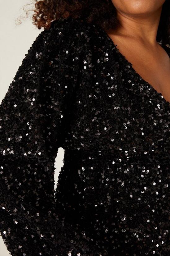 Dorothy Perkins Curve Black Velvet Sequin Wrap Mini Dress 4