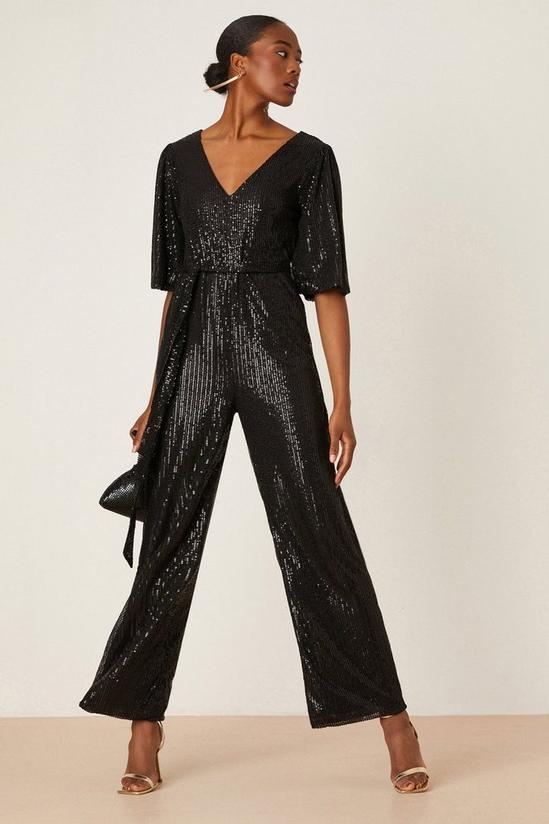 Dorothy Perkins Tall Sequin Angel Sleeve Belted Jumpsuit 1