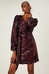 Dorothy Perkins Tall Burgundy Sequin Wrap Mini Dress thumbnail 1