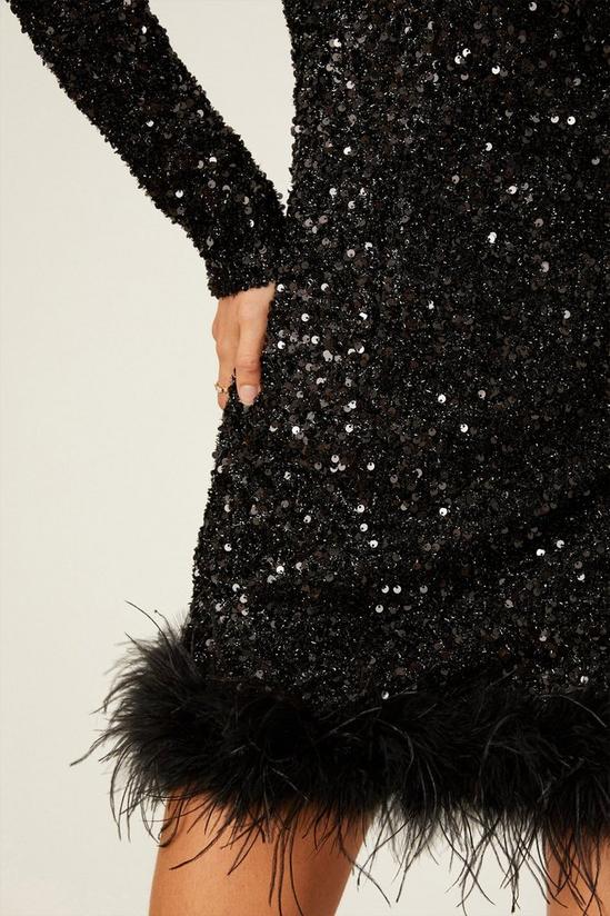 Dorothy Perkins Black Sequin Feather Trim Mini Dress 4
