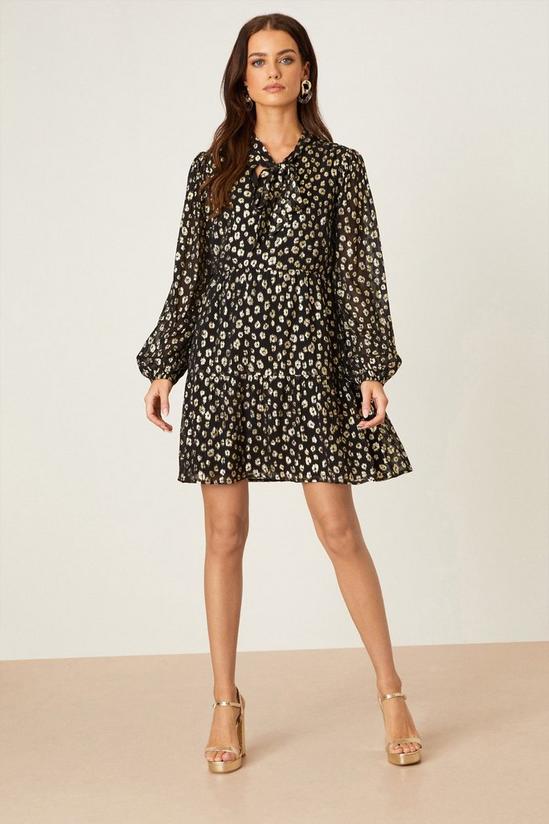 Dorothy Perkins Petite Gold Leopard Jacquard Smock Mini Dress 2