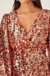 Dorothy Perkins Petite Rose Gold Sequin Wrap Mini Dress thumbnail 4