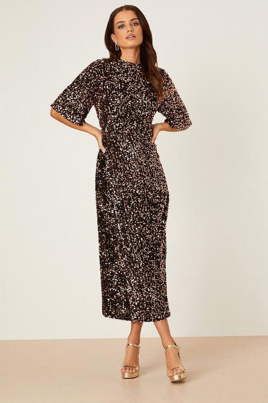 Dorothy Perkins Petite Bronze Wrap Velvet Sequin Midi Dress 1