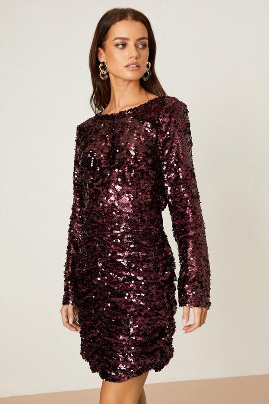 Dorothy Perkins Petite Berry Ruched Sequin Mini Dress 1