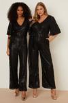Dorothy Perkins Sequin Angel Sleeve Belted Jumpsuit thumbnail 1