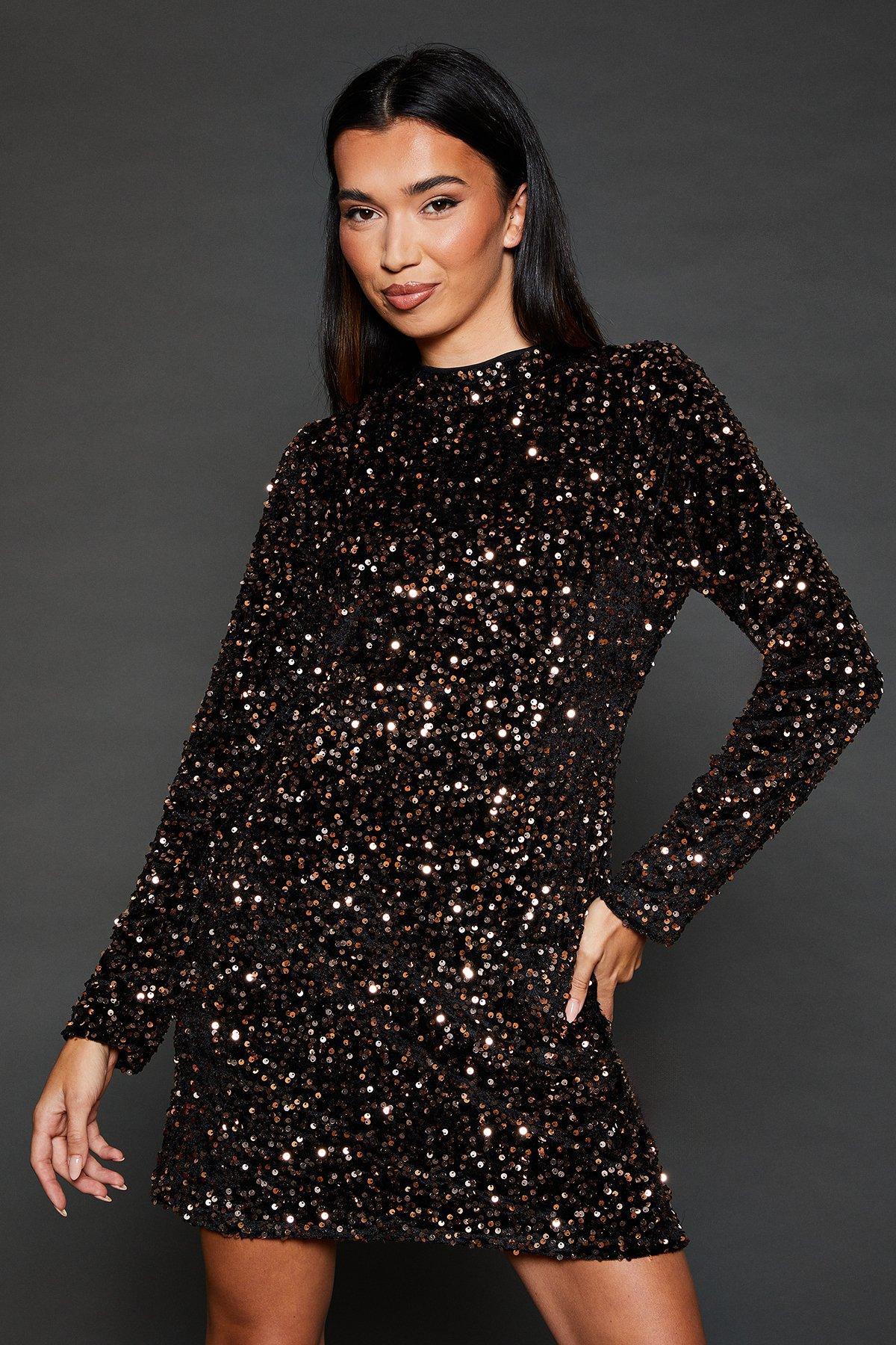 Dresses Gold Velvet Sequin Mini Dress Dorothy Perkins