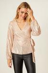 Dorothy Perkins Champagne Sequin Wrap Top thumbnail 1