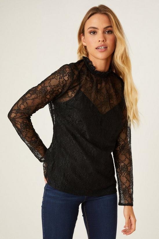 Dorothy Perkins Black Lace High Neck Blouse 2