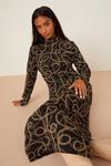 Dorothy Perkins Petite Chain Jacquard Long Sleeve Midi Dress thumbnail 1