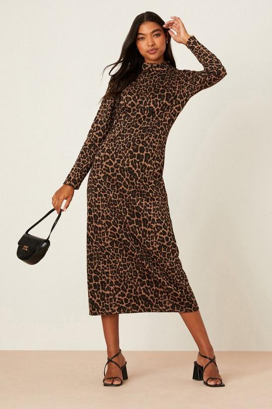 Dorothy Perkins Leopard Jacquard High Neck Midi Dress 2