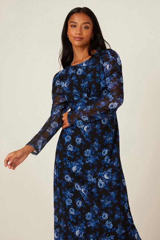 Dorothy Perkins Petite Blue Floral Print Mesh Midi Dress 1