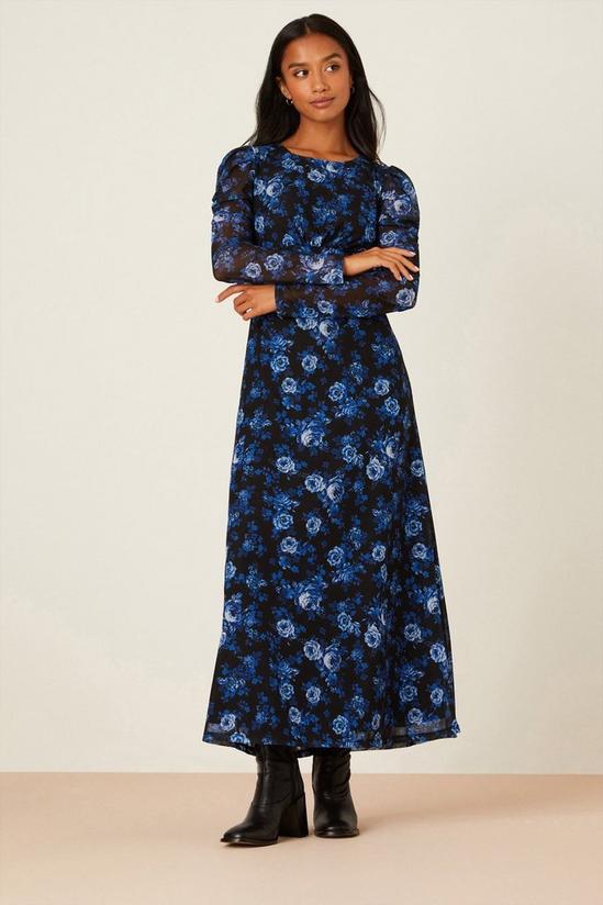 Dorothy Perkins Petite Blue Floral Print Mesh Midi Dress 2