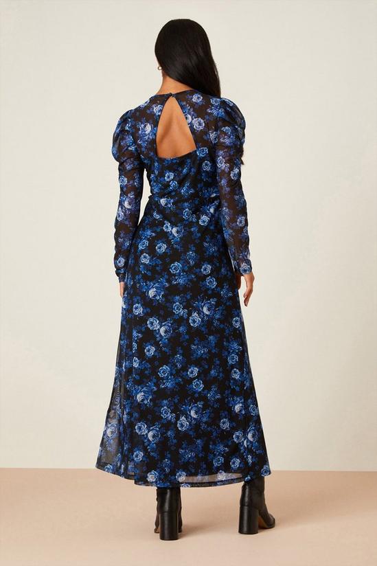 Dorothy Perkins Petite Blue Floral Print Mesh Midi Dress 3